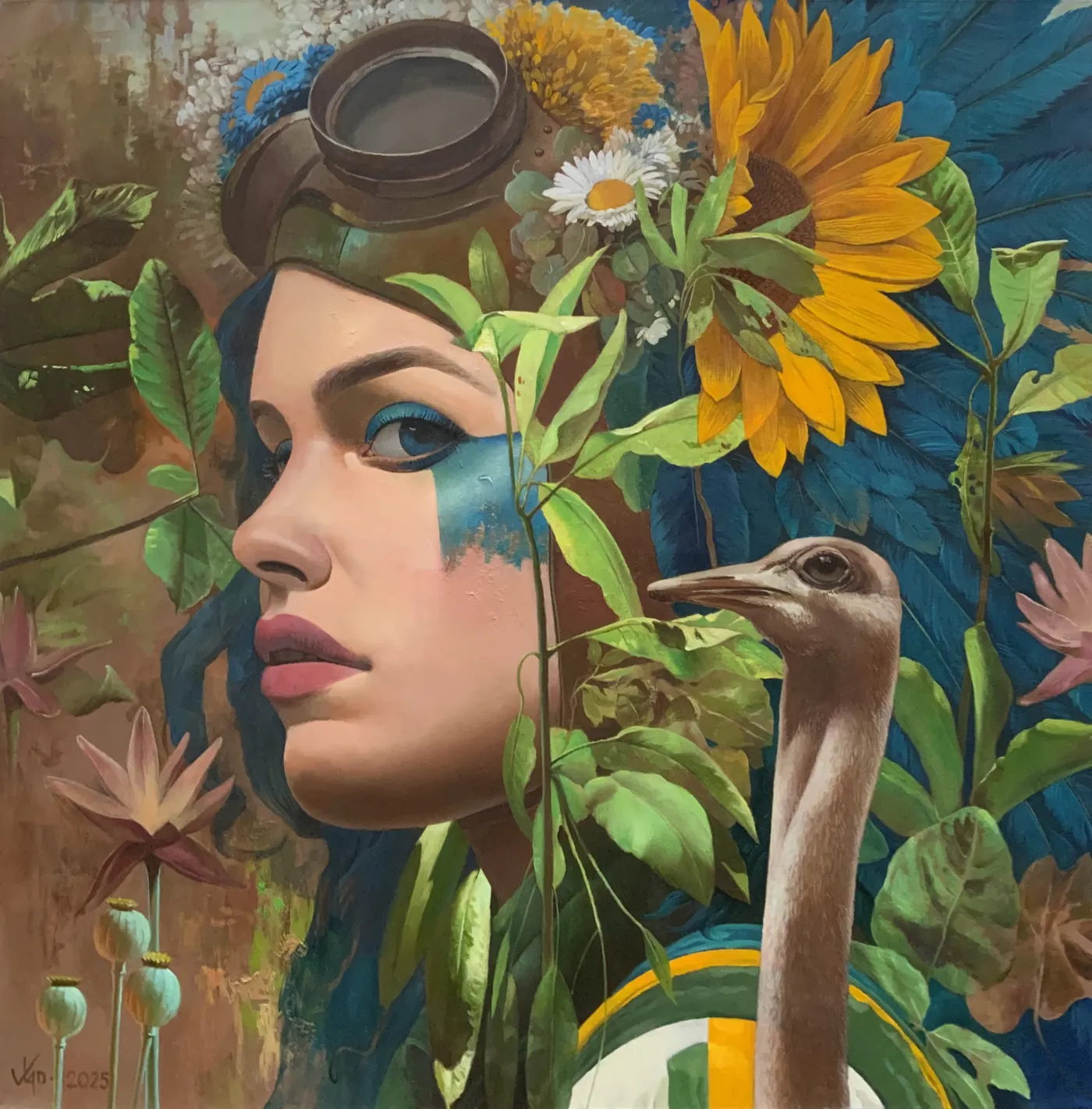 Botanical Portrait with Sunflower, painting by Vlad Tasoff